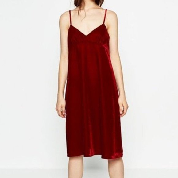 Zara Dresses Zara Red Velvet Midi Dress Poshmark
